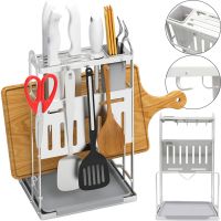Кухонный органайзер сушилка Kitchen Rack CW-2001H для хранения и сушки столовых приборов, Подставка стеллаж для посуды досточки и ножей Серебристый