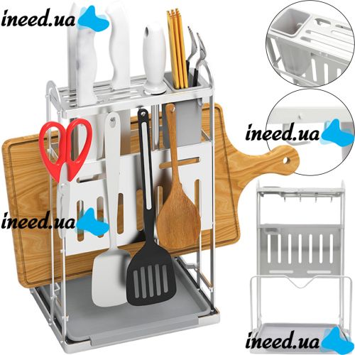 Кухонный органайзер сушилка Kitchen Rack CW-2001H для хранения и сушки столовых приборов, Подставка стеллаж для посуды досточки и ножей Серебристый