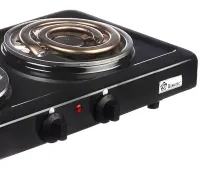 Domotec MS-5532 1000W Desktop Spiral Electric Stove with Two burners, Two-burner Electric Stove with Wide spiral and Thermostat Black