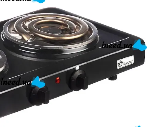 Domotec MS-5532 1000W Desktop Spiral Electric Stove with Two burners, Two-burner Electric Stove with Wide spiral and Thermostat Black