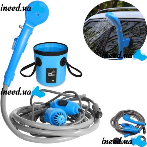 Автомобильный портативный душ Washing Spray With Bucket 12V на 20л, Походный душ от прикуривателя Автомойка для отдыха на природе и мытья машины