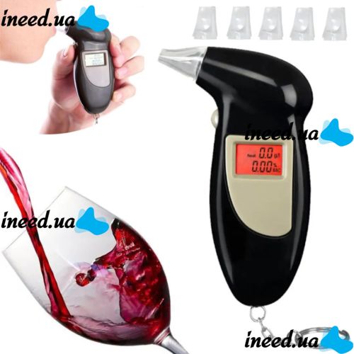 Карманный электронный алкотестер с мундштуками Digital Breath Alcohol Tester с LCD дисплеем 80025 Персональный алкометр анализатор спирта