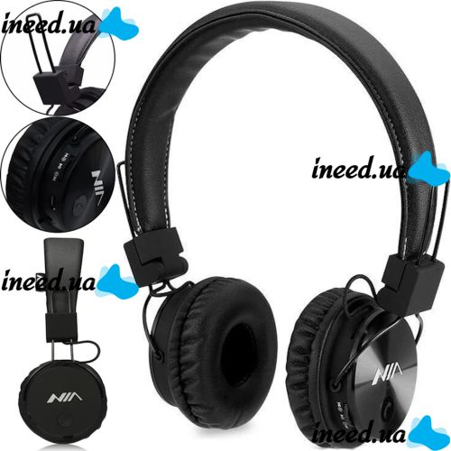 Беспроводные накладные Bluetooth наушники NIA X3 с МР3 плеером и FM Black, Полноразмерные блютуз стерео наушники с микрофоном и радио Черные