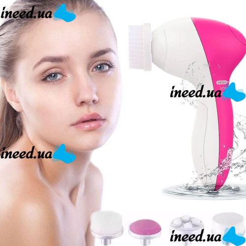 Электрический женский массажер для лица 5 в 1 Multifunction Face Cleaner AE-8782C 5 насадок, Массажная щетка со сменными насадками на батарейках