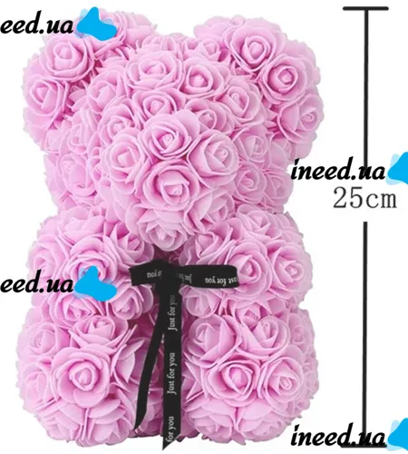 Маленький мишка из искусственных 3D роз Teddy Bear de Luxe 25 см Pink, Светло розовый медведь Тедди