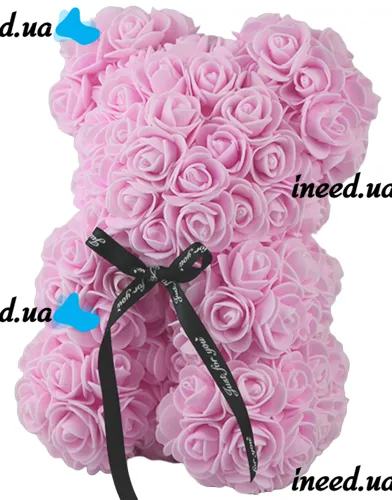 Маленький мишка из искусственных 3D роз Teddy Bear de Luxe 25 см Pink, Светло розовый медведь Тедди