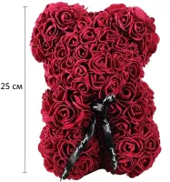 Маленький мишка из искусственных 3D роз Teddy Bear de Luxe 25 см Burgundy, бордовый медведь Тедди