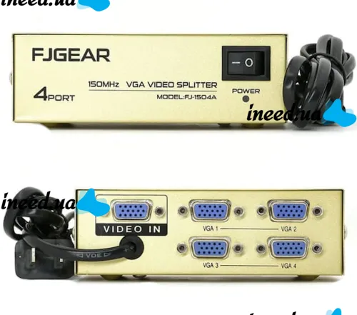 Сплиттер VGA KV-FJ1504A Splitter, Коммутатор 150MHz 4 Port Четыре порта с адаптером разветвитель VGA