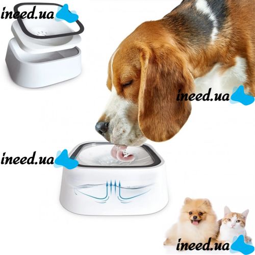 Поилка непроливайка с плавающим диском для воды Magic Bowl для собак и кошек, Миска антипроливайка​​​​​​​ для домашних животных Белая 1,5л