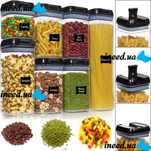 A set of containers for bulk Food Storage Container Set of 7 containers, transparent organizers, jars for food storage, cereals with lids