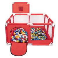 Дитячий складаний манеж IMBABY LJ-200819 з кільцем для баскетболу і м'ячиками для дітей, Сухий ігровий басейн з кульками і парканом для малюків