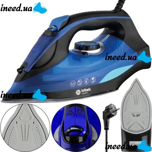 Electric steam iron Bitek BT-1321B 3 modes with ceramic soleplate for ironing Vitek clothes for laundry with self-cleaning function from the mains Blue