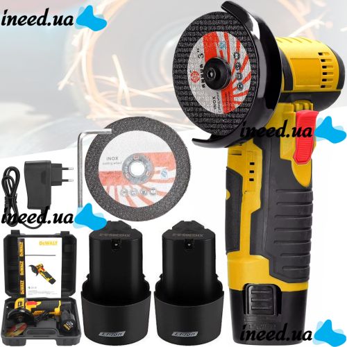 Аккумуляторная болгарка шлифмашина DeWalt DCG125N на 2 аккумулятора 12V 2Ah, Беспроводная угловая шлифовальная машина турбинка 75 мм Деволт в кейсе