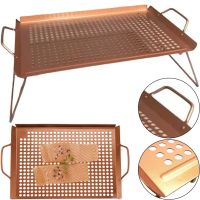 Складной прямоугольный мангал барбекю Rainberg BBQ 6103 40х28см для стейков мяса и овощей, Переносная прямоугольная сетка гриль барбекю Коричневый