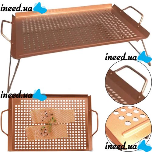 Складной прямоугольный мангал барбекю Rainberg BBQ 6103 40х28см для стейков мяса и овощей, Переносная прямоугольная сетка гриль барбекю Коричневый