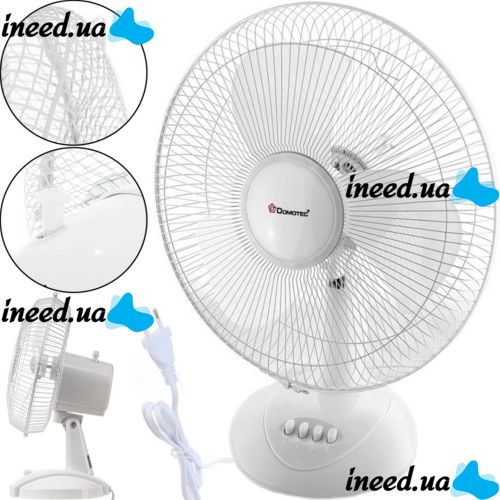 Настольный вентилятор Domotec MS-1625 White Fan 3 режима диаметр 30 см, Комнатный компактный электровентилятор Домотек MS1625 30 Вт от сети Белый