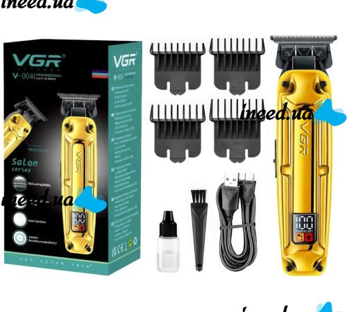 Аккумуляторный триммер для стрижки волос VGR V-904 беспроводная мужская машинка для окантовки бороды и усов со сменными насадками и LED дисплеем USB