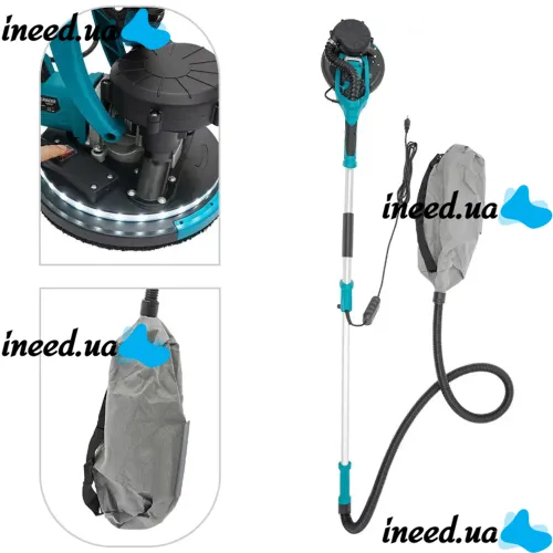 Шлифовальная машина с удлинителем Makita DSL800ZU 215мм с пылесборником для стен и потолков, Шлифмашина жираф с пылесосом и подсветкой от сети