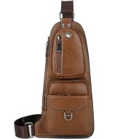 Мужская сумка рюкзак через плечо Jeep Bags 777 38х18 см нагрудная сумка бананка на грудь с отверстием для наушников из искусственной кожи Коричневая