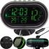 Car clock VST-7009V with thermometer and voltmeter in the car interior with green LED backlight, Car clock with batteries and cigarette lighter in the car