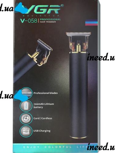 Машинка триммер для стрижки окантовки волос и бороды VGR V-058 профессиональная аккумуляторная мужская окантовочная машинка со сменными насадками USB