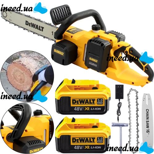 Акумуляторна ланцюгова пила DeWalt DCM575N 48V 5Ah 18" дюймів Шина 45 см, Бездротова пила Деволт з 2 акумуляторами для обрізки гілок дерев