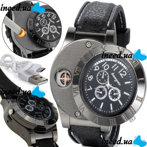 Наручные мужские часы с зажигалкой Huayue Watch Lighter Quartz XL-161 кварцевые с USB зарядкой и спиральной электрозажигалкой, прикуривателем