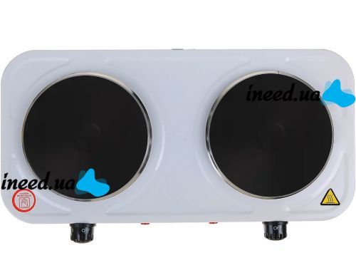 Настольная электроплита Domotec MS-5822 1000W на 2 конфорки диск, Двухконфорочная электрическая плита 1000Вт с термостатом на 5 положений Белая