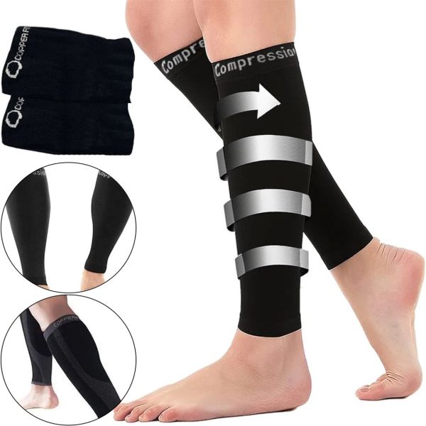 Підтримуючі компресійні гетри Copper Fit Calf Compression Sleeves, облягаючі гольфи з фіксацією литок, Бандаж для підтримки гомілки чорні