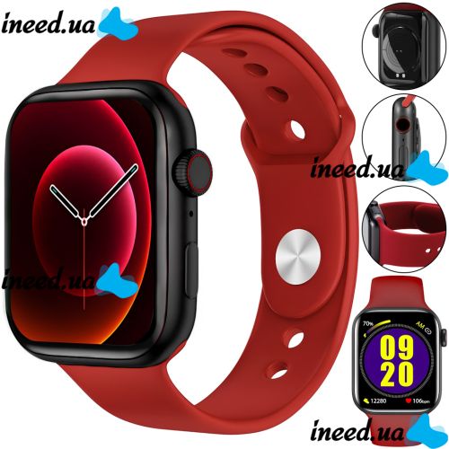 Наручные Смарт часы Smart Watch T500 спортивные с микрофоном, тонометром IP67 Aluminium 44mm Умные часы с функциями фитнеса и здоровья Красные