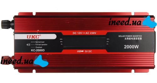 Автомобильный инвертор UKC 12V-220V 2000W KC-2000D авто преобразователь напряжения тока с LCD дисплеем от прикуривателя, аккумулятора с экраном