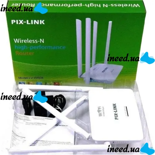Wireless Wi-Fi Router 300 Mbps Pix-link Router LV-WR08, WIFI Router up to 300 Mb/s with 4 External Antennas and 4 ports White