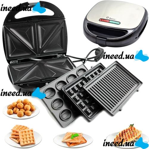 Sandwich maker sandwich maker multi-baker 4 in 1 Domotec MS-7704 1000W 4in1 grey grill, waffle iron, hazel 1000W