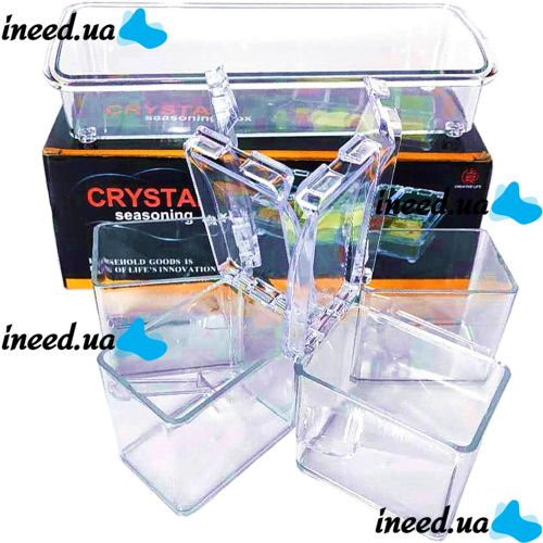 Набор емкостей для хранения специй и приправ Crystal Seasoning Box на 4 отсека, акриловый органайзер, баночки для сыпучих продуктов с подставкой