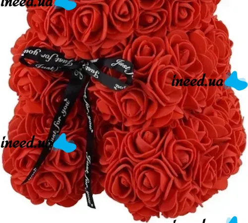 Маленький мишка из искусственных 3D роз Teddy Bear de Luxe 25 см Red, красный медведь Тедди