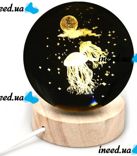 Хрустальный шар-ночник Медузы 3D Creative Visualization Lamp светодиодный LED ночник, прозрачный стеклянный шар светильник на аккумуляторе от USB