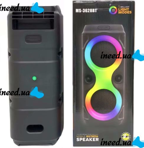 Аккумуляторная колонка динамик Bluetooth SPEAKER MS-3629BT с RGB LED подсветкой Беспроводная акустическая блютуз система E4109 FM AUX от аккумулятора