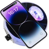 Настольная смарт колонка проектор RGB Starry Sky BT-2203 с диско шаром и беспроводной зарядкой Аккумуляторный Bluetooth ночник с подсветкой ZQS2226