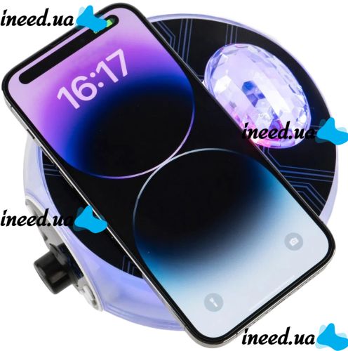 Настольная смарт колонка проектор RGB Starry Sky BT-2203 с диско шаром и беспроводной зарядкой Аккумуляторный Bluetooth ночник с подсветкой ZQS2226