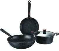 Кухонный набор посуды Longziwei WOK HH23-005 2 сковородки и казанок для приготовления еды 3в1, Казан и сковорода с антипригарным покрытием MAG-782