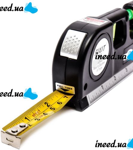 Лазерный жидкостный уровень Fixit Laser Levelpro 3 строительная лазерная линейка 2,5 метра прибор нивелир со встроенной рулеткой на батарейках
