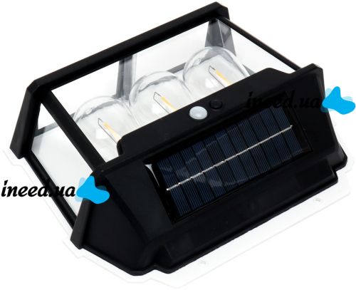 Уличный настенный светильник COBA Solar Wall Lamp HW 999-3W аккумуляторный подвесной фонарь на солнечной батарее с датчиком движения 3 лампы 3 режима
