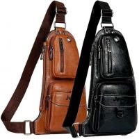 Мужская сумка рюкзак через плечо Jeep Bags 777 38х18 см нагрудная сумка бананка на грудь с отверстием для наушников из искусственной кожи Черная
