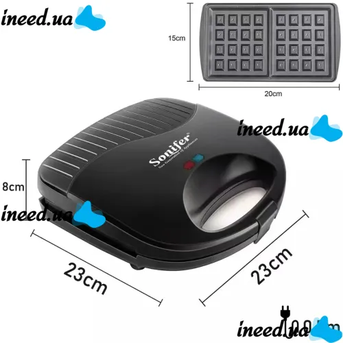 Вафельница Sonifer Cone Maker SF-6043, Электровафельница для бельгийских вафель, Бытовая бутербродница сендвичница Waffle Maker 750 Вт Черная