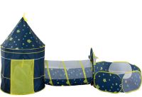 Children's Play Tent Castle Beautiful Cubby house 3 in 1 for Children with Tent House, Tunnel and Dry Pool, Prefabricated Teepee with Bag Blue