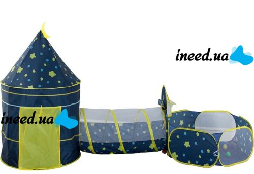 Children's Play Tent Castle Beautiful Cubby house 3 in 1 for Children with Tent House, Tunnel and Dry Pool, Prefabricated Teepee with Bag Blue