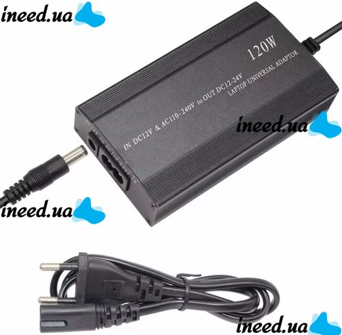 Универсальное автомобильное зарядное устройство laptop UKC 901 120W 12-24V для ноутбука с переходниками адаптер зарядка от сети 220V и прикуривателя