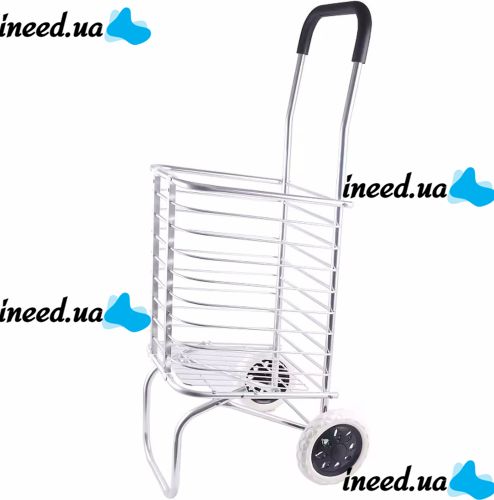 Складная тележка Shopping Cart XS-2 с корзиной для покупок до 65 кг 42x39x91 см, Бытовая раскладная тачка корзина на колесах с ручкой Серебристая