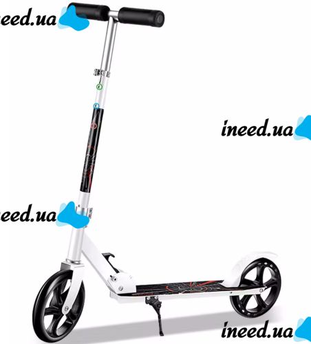 Двухколёсный складной самокат Scooter 888 BT-3 белый с подножкой и регулировкой высоты для подростков 110 кг, Городской прямой самокат колеса 200мм