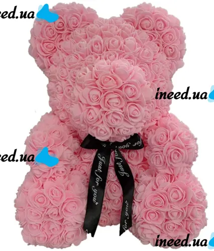 Маленький мишка из искусственных 3D роз Teddy Bear de Luxe 25 см Pink, розовый медведь Тедди